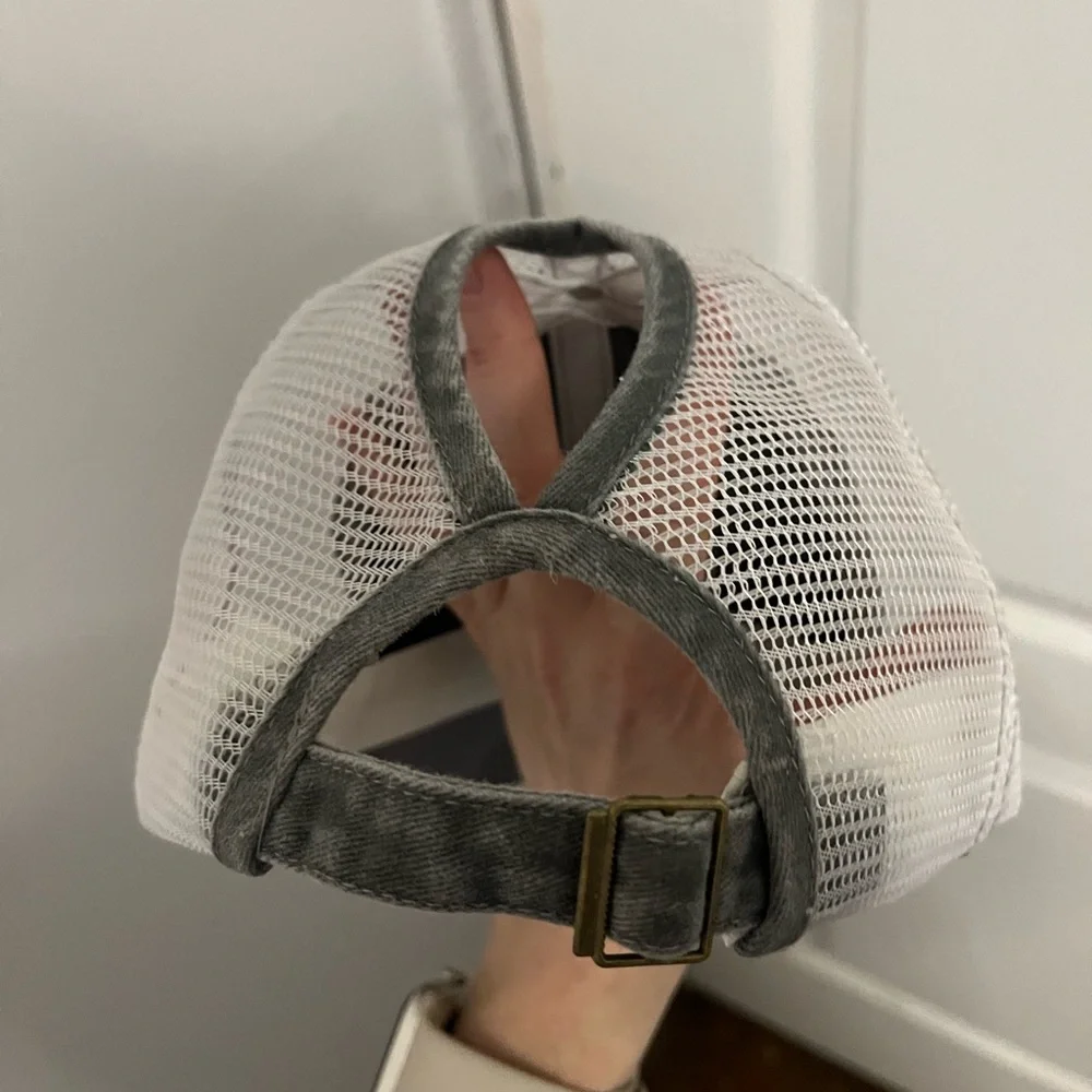 New without tags Ballcap Gray Distressed American Flag Patch with bun hole - Picture 12 of 12